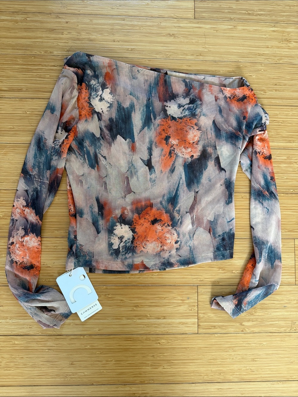 Commense Off-Shoulder Long Sleeve Top in Orange, Blue, Cream